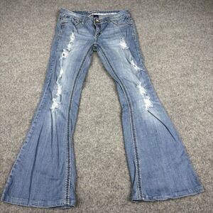 Amethyst Flare Jeans Women's 7 Light Wash Distressed Y2K Blue Denim Casual‎ EUC